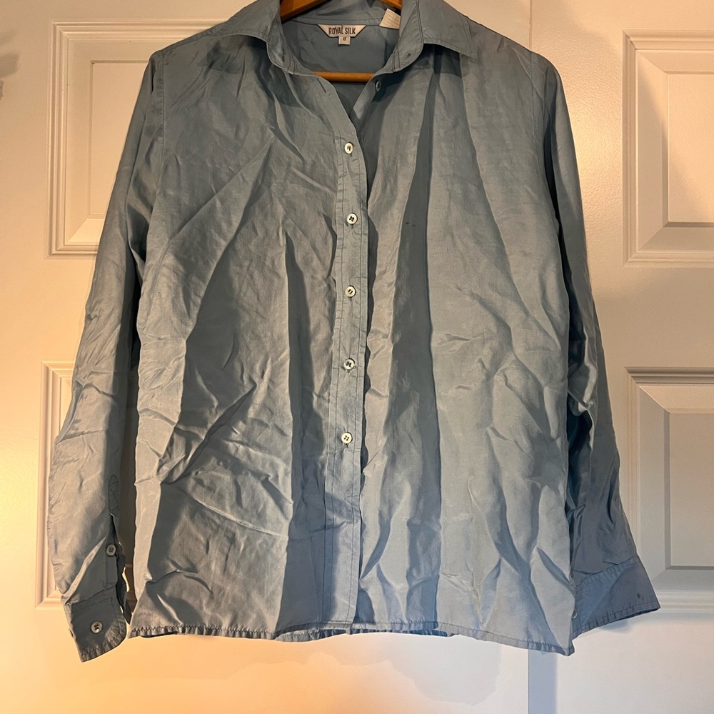 Light Blue 100% Silk Button-Up Shirt
